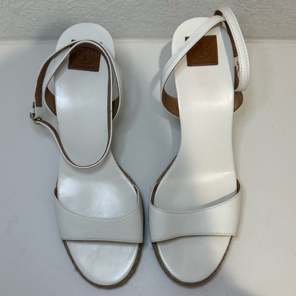 Tory Burch Marion White Quilted Leather Wedge Sandal Espadrille 9.5 - Picture 2 of 11